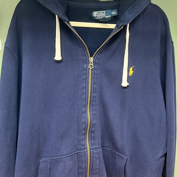 Ralph Lauren Polo XXL Mens Navy full zip fleece jacket with pockets and hood GUC - Picture 2 of 8
